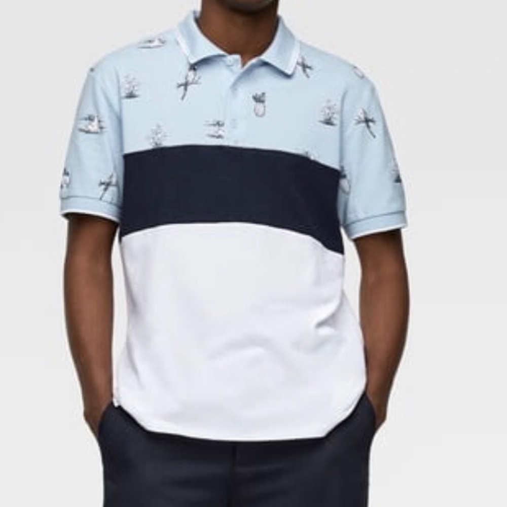 Zara blue contrast polo shirt xxl fits more large